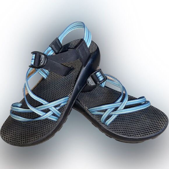 Chaco Women’s ZX/2 Dual Strap Classic Sandal Light Blue Lime Green Size 10 - Picture 1 of 5